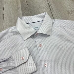 Eton Contemporary Dress Shirt Men’s 42 16.5 Blue White Plaid Button Up